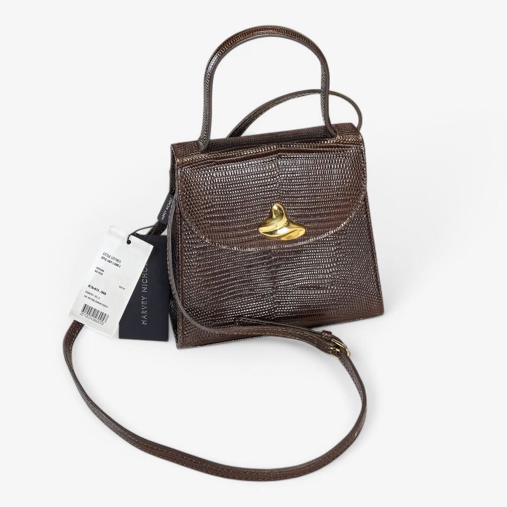 Little Lifner Women's Little Lady Top Handle Tote Bag Brown Lizard Effect Style